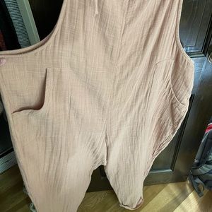 Orange linen-feel Aerie overalls